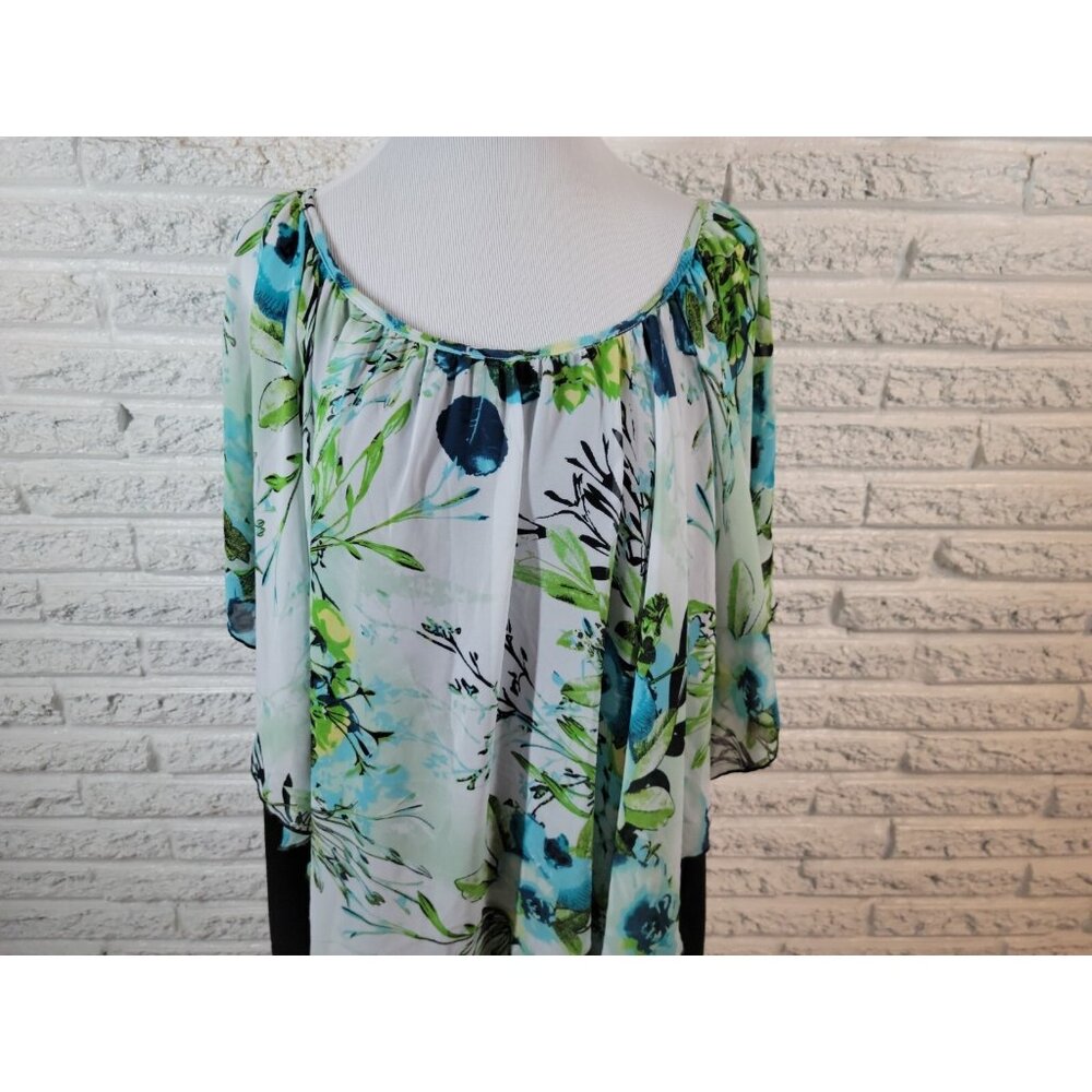 Cato Womens Top 26W 28W Plus Batwing Sleeve Pullover Blue Floral FLO205E - Picture 3 of 10